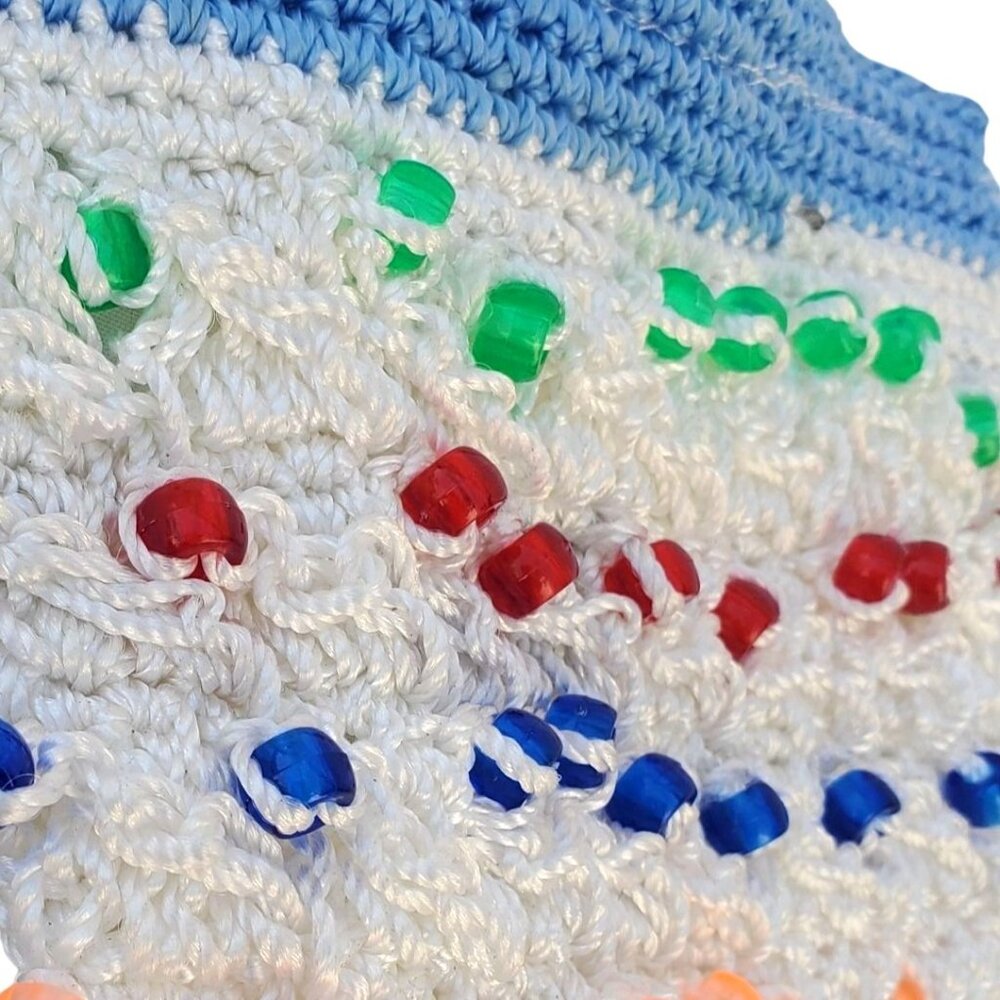 Crocheted Beaded Crossbody Purse Soda Can Beer Tab Strap Black White Blue - Picture 5 of 10